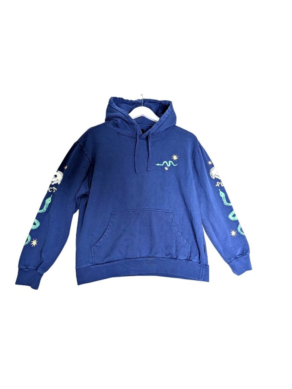 RVCA Blue Tempted Pullover Hoodie Snake & Skull Print Womens M 100% Cotton
